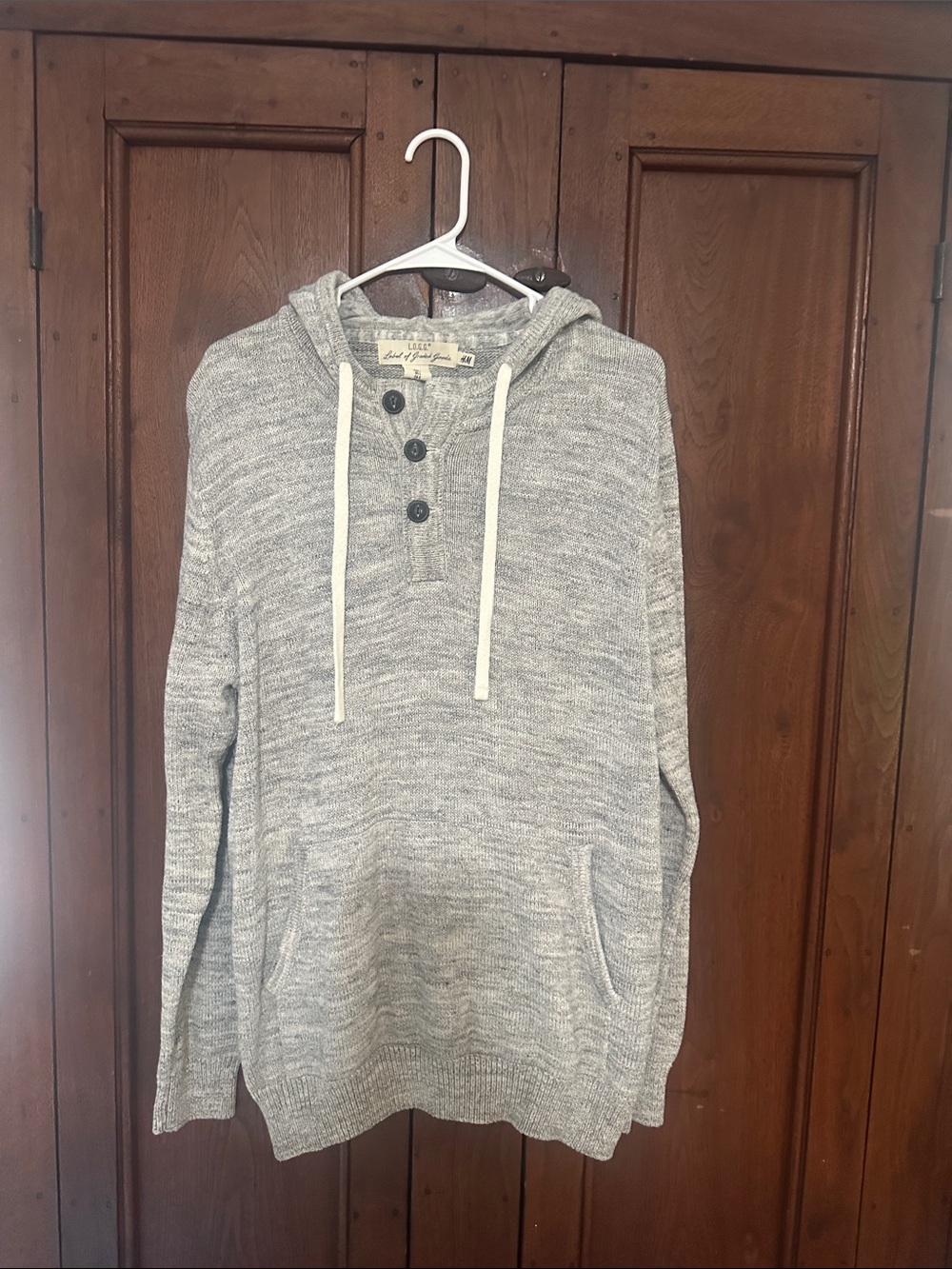 H&M Light Gray Hooded Crewneck Sweater with Button Placket